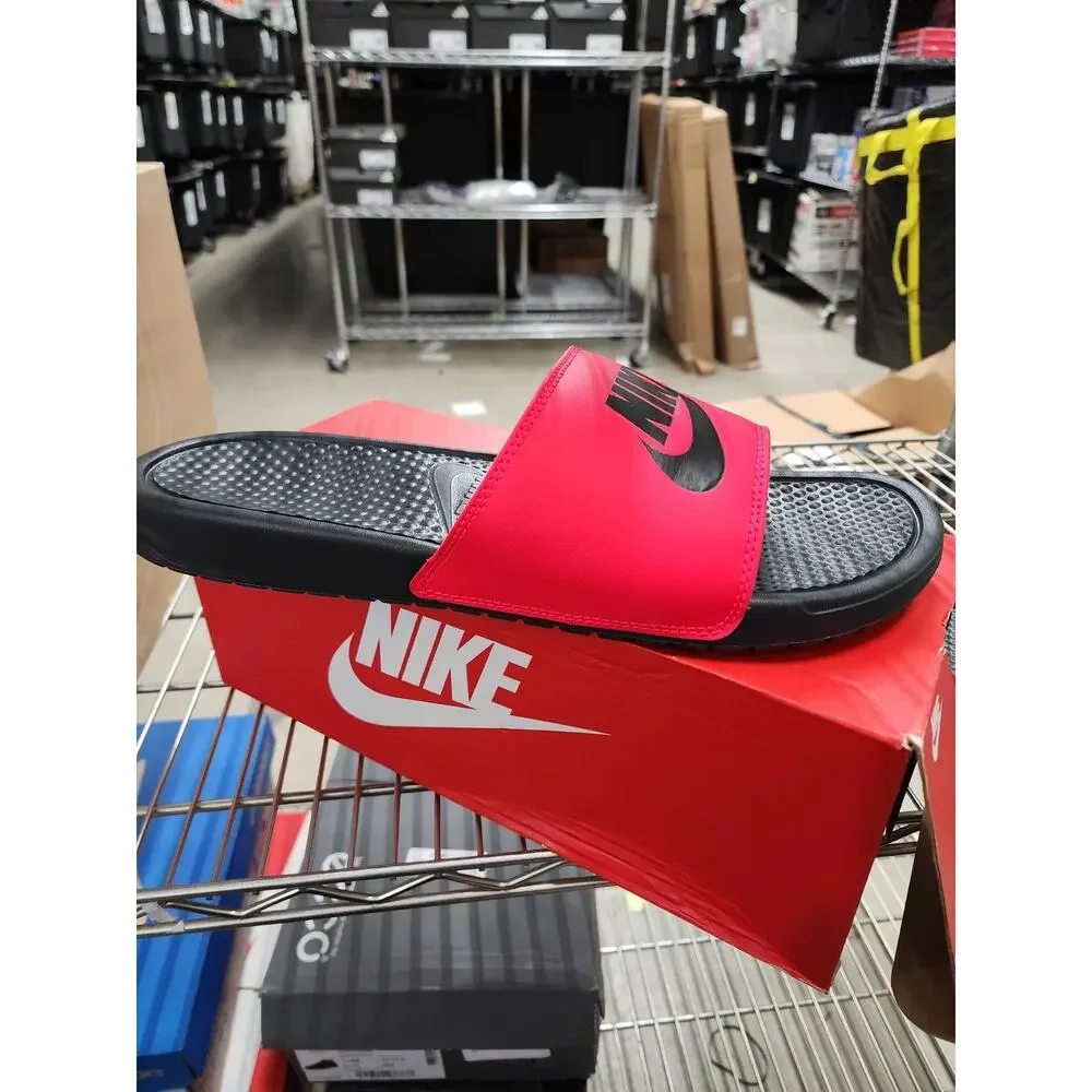 NWT Nike Benassi Just Do It Men sports sandals Red Orbit/Black Anthracite Size15
